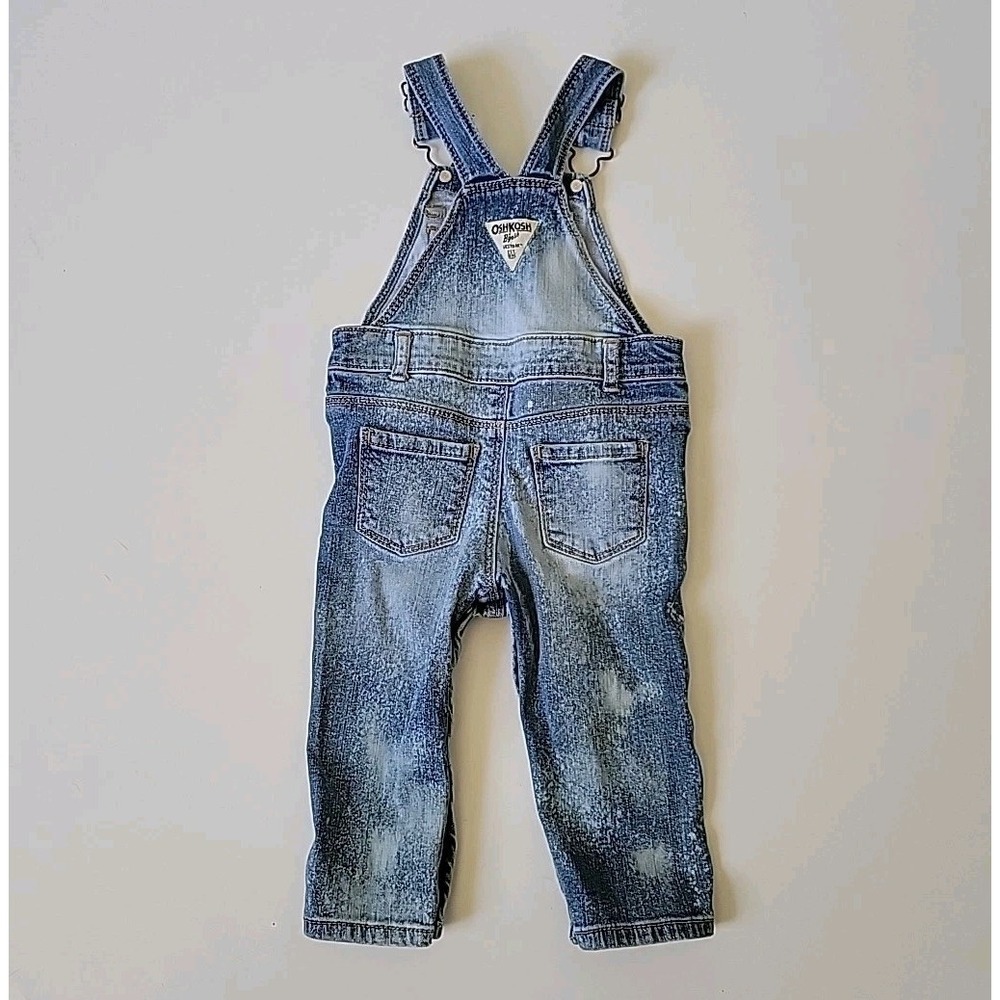 OshKosh B'Gosh Vestpak Distressed Stone Wash Denim Overalls 12M Snap Leg Casual - Picture 2 of 14